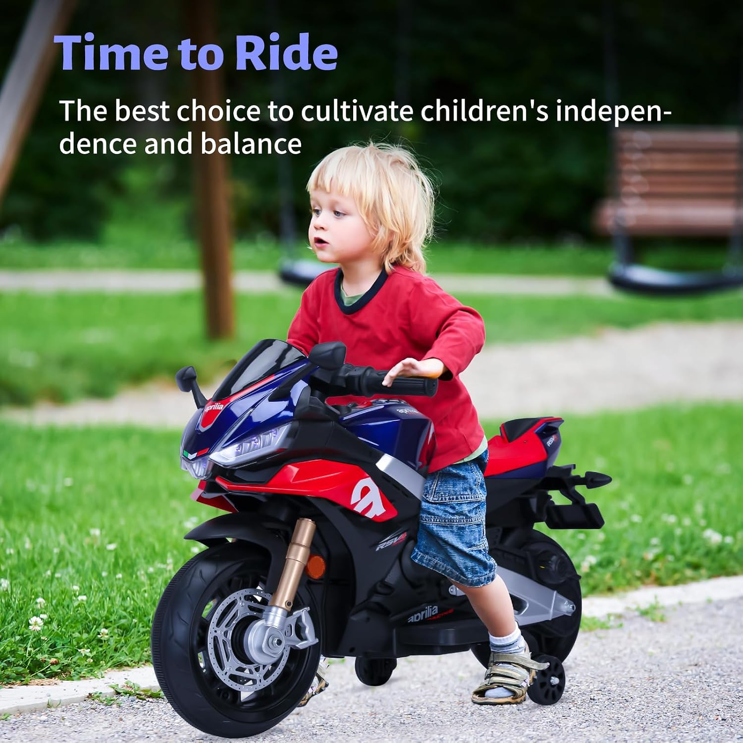 TCARAIWEN 12v Kids Ride on Motorcycle, Electric Kids Moped, Battery Powered Motorcycle for 3 Years Old, Blue