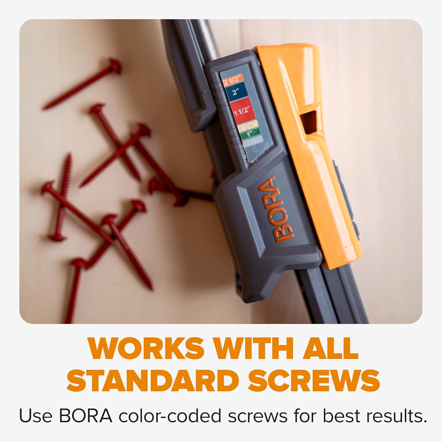 BORA Pro Compact Pocket Hole Jig, 3 inch Face Clamp, & 50pc Screw Set, Auto Adjust Drill Guide, Durable Pocket Hole Jig Kit for Woodworking & Tight Spaces - For Materials 1/2 inch to 1-1/2 inch Thick
