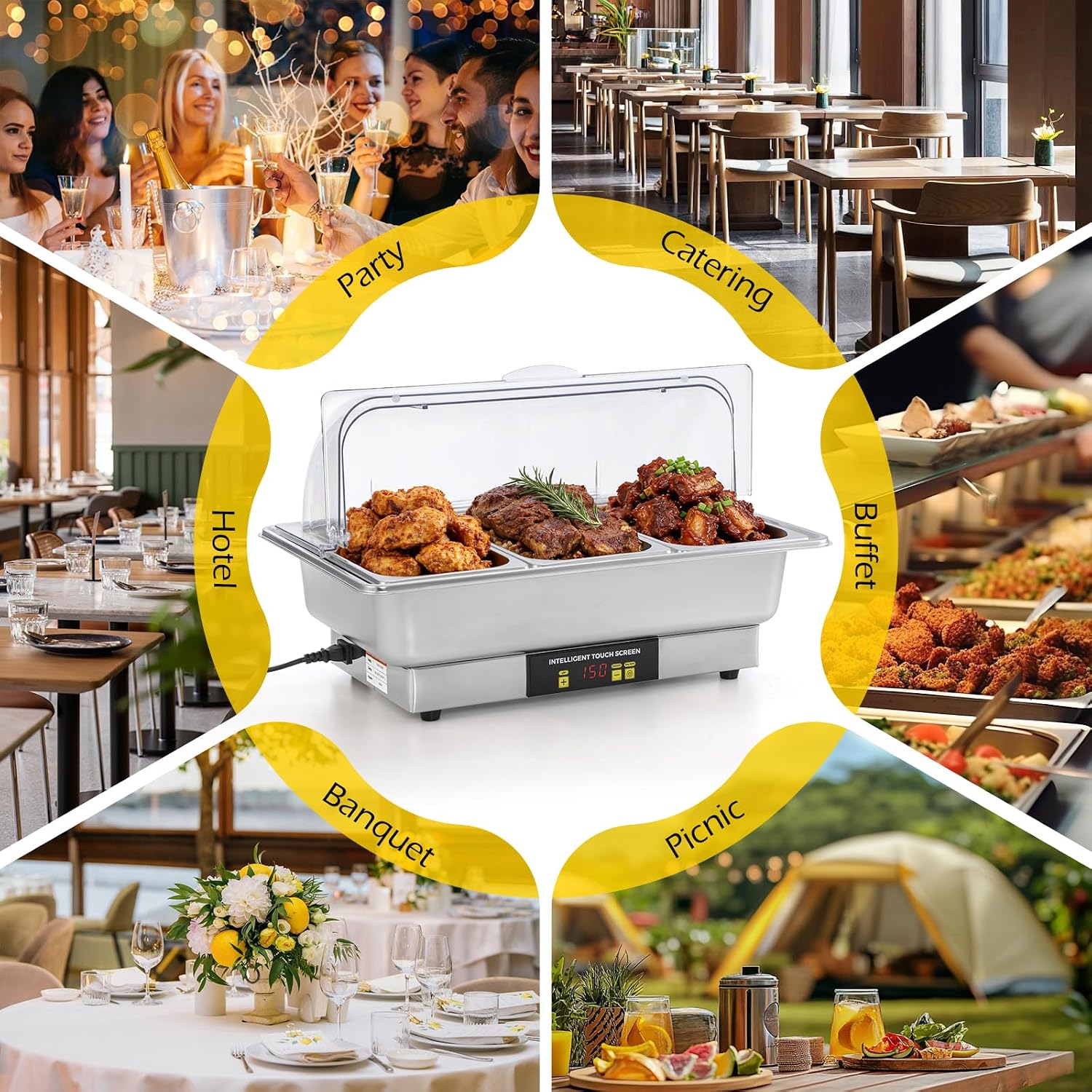 Dyna-Living Electric Chafing Dishes for Buffet, 9.5QT 1/3 Size Pan Chafing Dish Buffet Set 600W Electric Buffet Servers and Warmers with Temp Control Display Food Warmers for Parties Catering Buffet