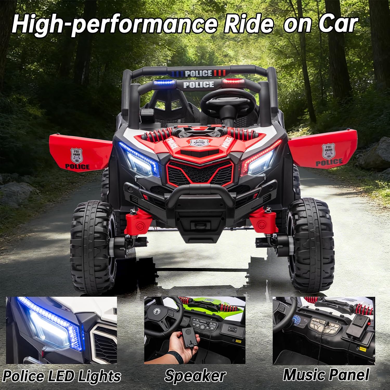 Kid Police 4WD UTV 24V Ride On Toys for Big Kids 2 Seater Ride On Toys Kids | 2 Seater Ride On Car for Kids Side-by-Side UTV Electric Cars for Kids Electric Ride Car Ride On Toys for Kids 4-8