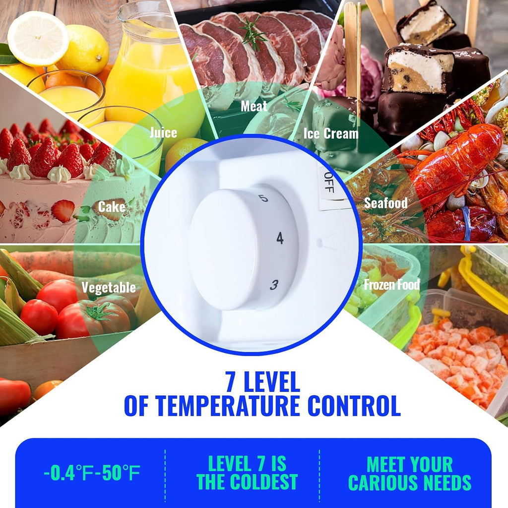 Small Refrigerator with Freezer Double Door Mini Fridge Adjustable Glass Shelves, Detachable Handle,7 Level Temperature Control Fridge for Dorm, Office, Apartment Blue