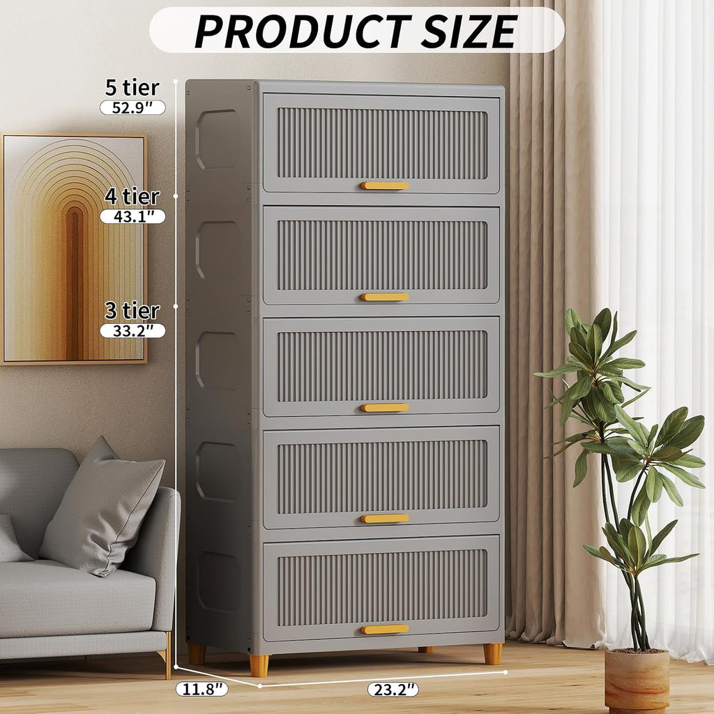 5 Tier Large Storage Bins with 1 Lid, 250QT Closet Organizers and Storage, Drawers Flip Open Large Plastic Storage Containers for Living Room, Office, Dorm (5 Tiers)