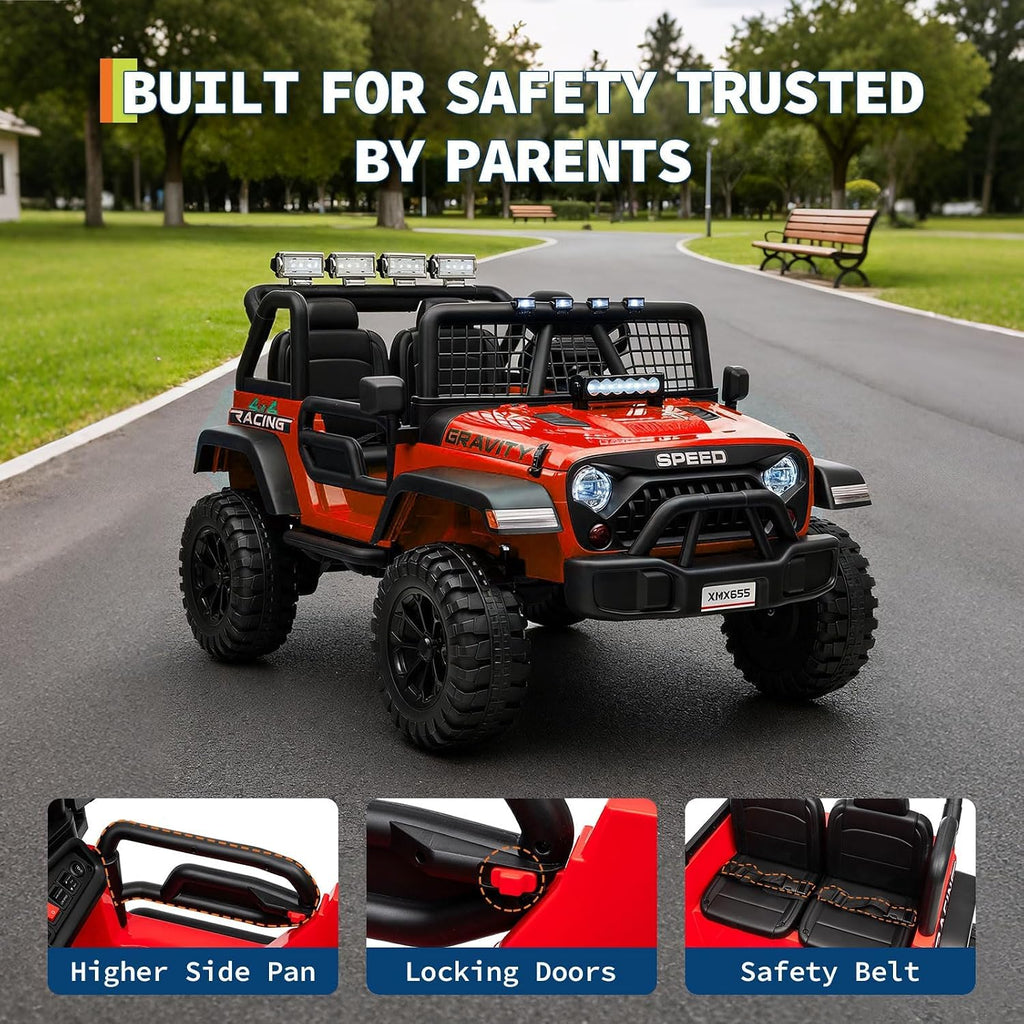 24V Ride on Car for Kids, 2 Seater Electric Truck with Parent Remote Control, Spring Suspension, 2 Speeds, LED Headlight & Music Player, Kids Electric Vehicle for Aged 3-8 Years, Red