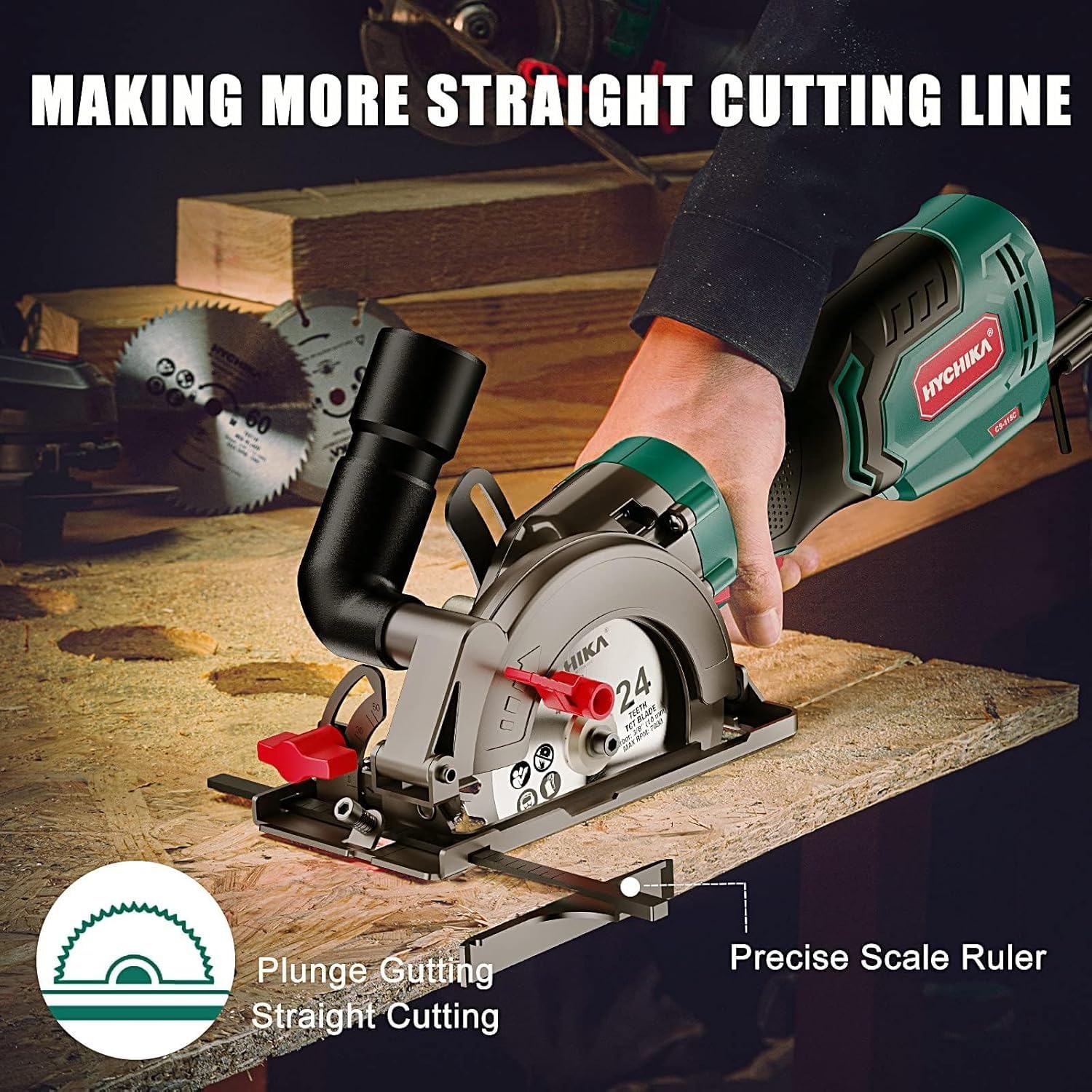 HYCHIKA Reciprocating Saw, 6.2A Mini Circular Saw with 3 Blades, 2-Tool Power Tool Combo Kit
