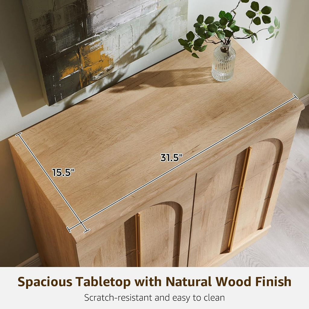 ACCOHOHO Sideboard Buffet Cabinet with Storage & Arched Doors, 31.5 Inch Wood Accent Coffee Bar Tables with Adjustable Shelf, for Living Room, Kitchen, Entryway, Natural Oak