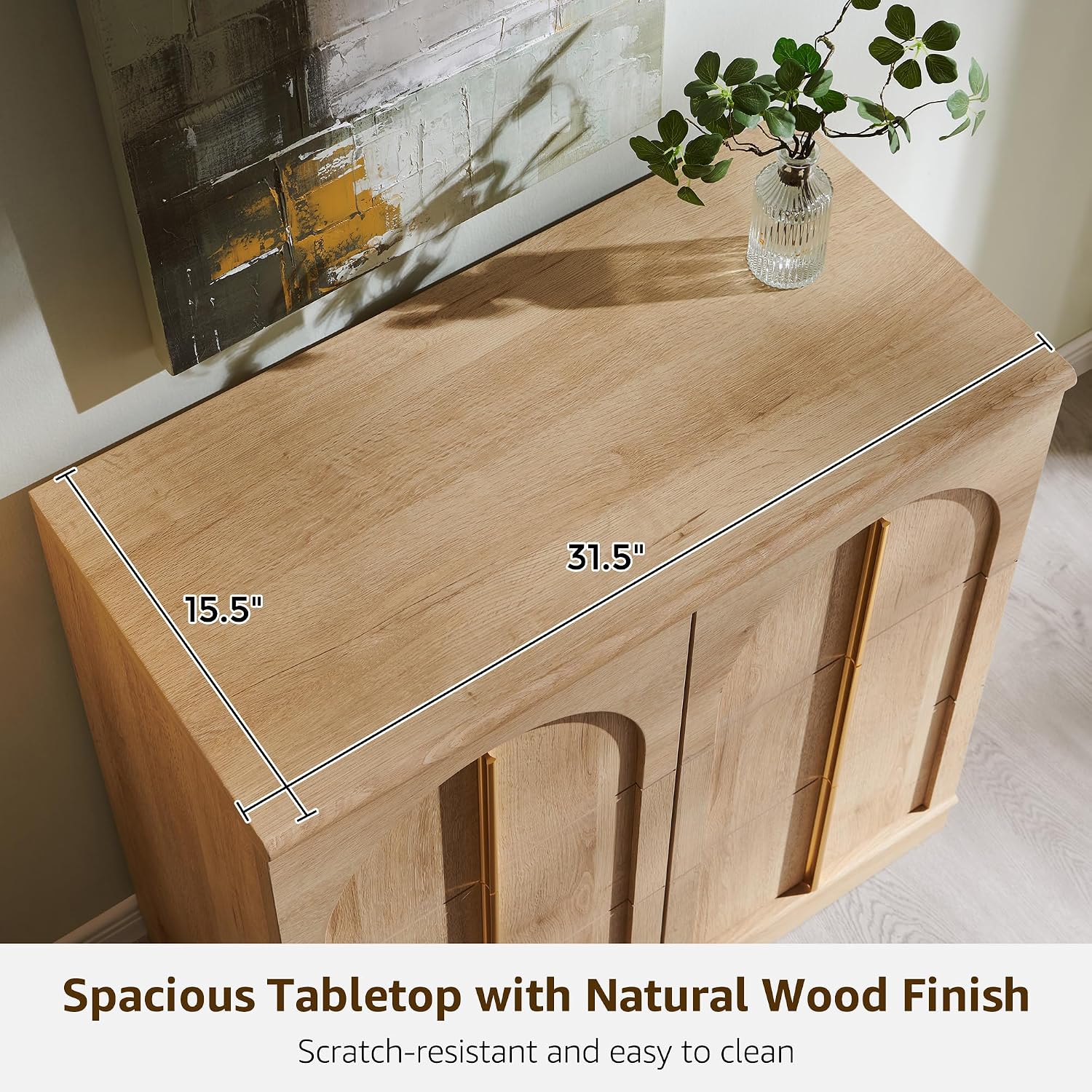 ACCOHOHO Sideboard Buffet Cabinet with Storage & Arched Doors, 31.5 Inch Wood Accent Coffee Bar Tables with Adjustable Shelf, for Living Room, Kitchen, Entryway, Natural Oak