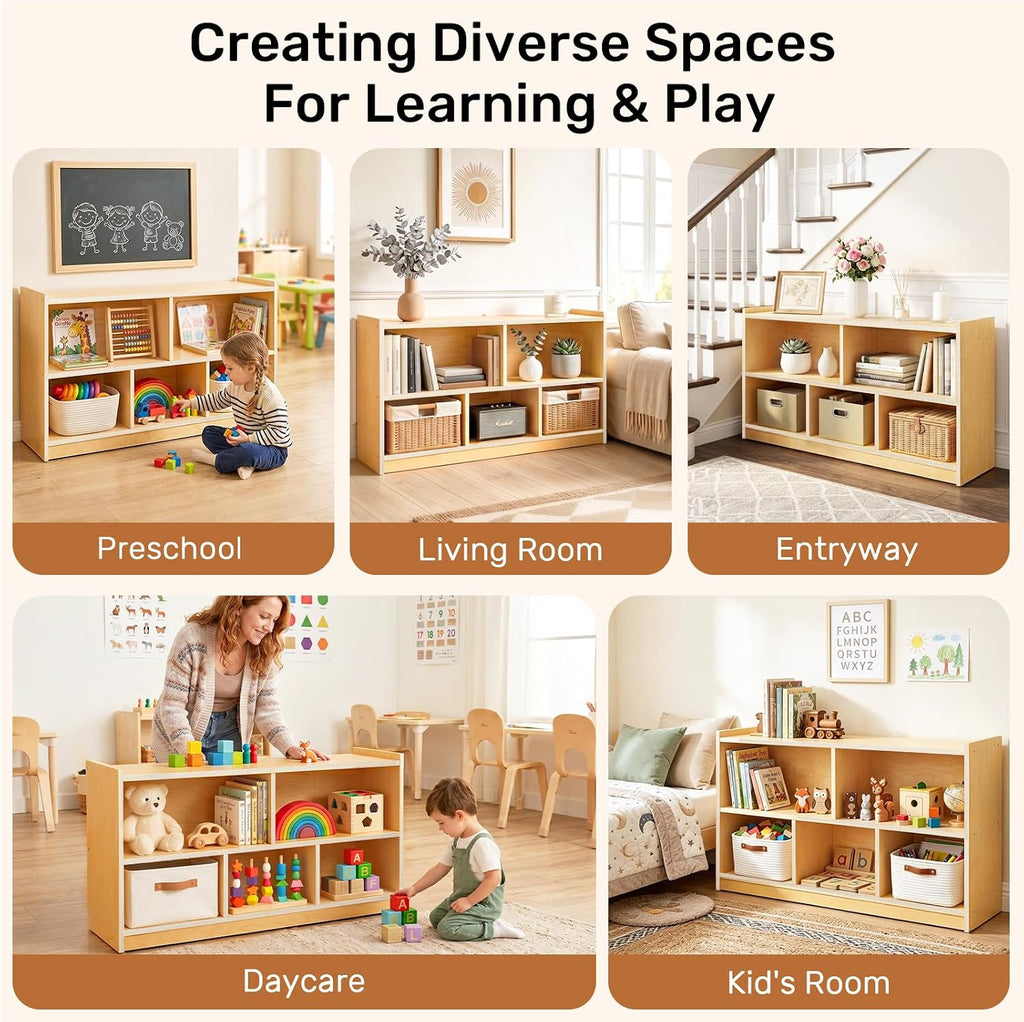 WINGYZ Montessori Bookshelf, 5-Section Wooden Storage Cabinet, Toy Storage Organizer with Kids Bookshelf, FSC Safety Montessori Toy Book Shelf for Kids Rooms, Classroom, Playroom, Daycare, Preschool
