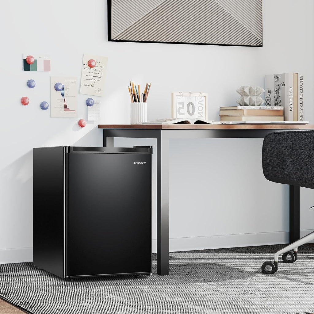 COSTWAY 2.1 Cu.Ft Small Freezer, Compact Upright Mini Freezer w/Reversible Single Door, 7 Adjustable Thermostat, Low Noise, 2 Removable Shelves for Bedroom, Office, Dorm, Apartment (Black)