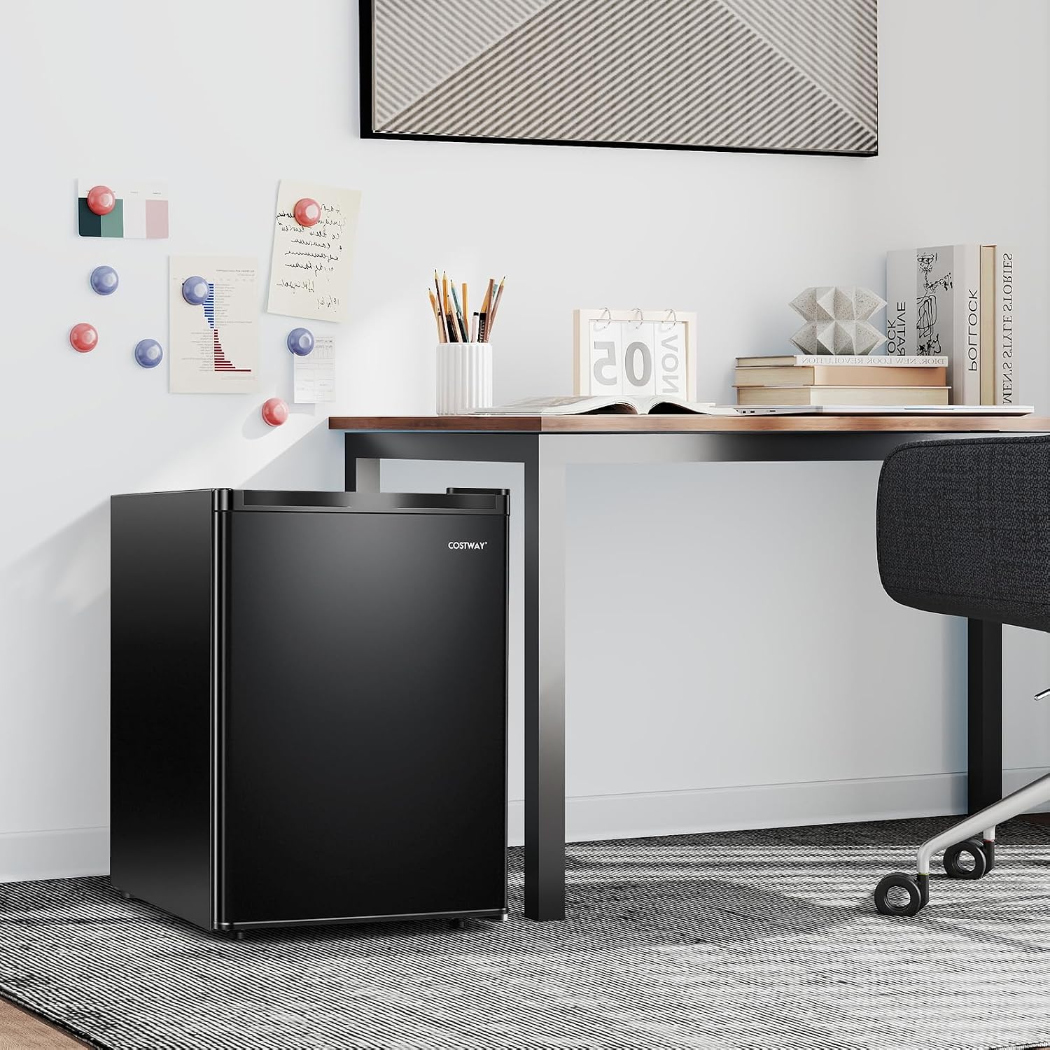 COSTWAY 2.1 Cu.Ft Small Freezer, Compact Upright Mini Freezer w/Reversible Single Door, 7 Adjustable Thermostat, Low Noise, 2 Removable Shelves for Bedroom, Office, Dorm, Apartment (Black)