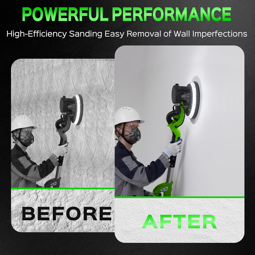 Drywall Sander, Popcorn Ceiling Removal Tool with 7 Variable Speed 800-1800RPM, 2026 Upgraded 8-Amp Drywall Sander with Vacuum Dust Collector with 12pcs Sanding Discs, Extendable Handle, LED Light