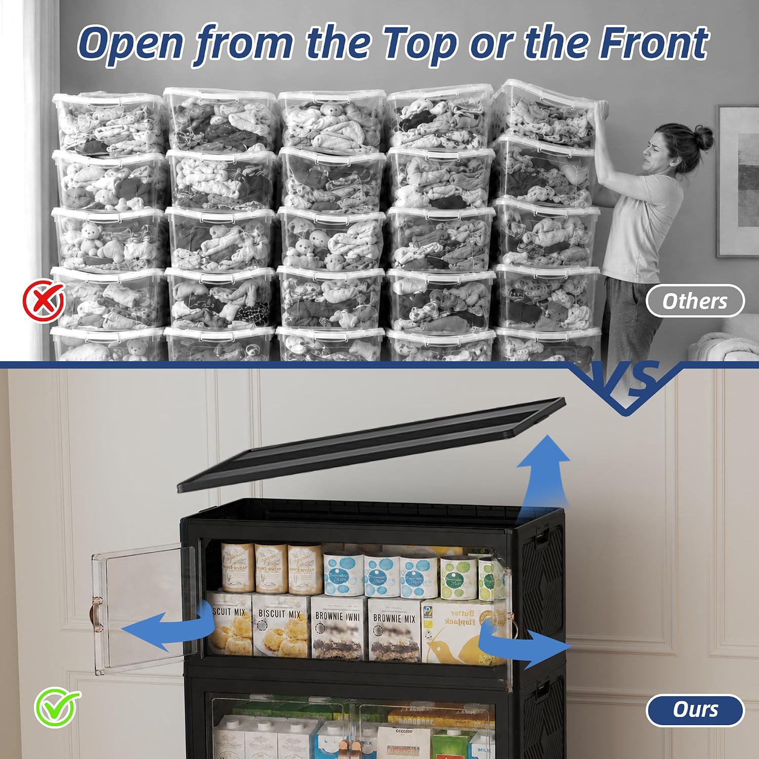 SAILUN 642QT/160Gal Stackable Storage Bins with a Lid, Collapsible Storage Bins With Doors, Folding Cabinet for Home Closet Organization,6 Pack-26 W x 16.5' D x 86.6' H Black
