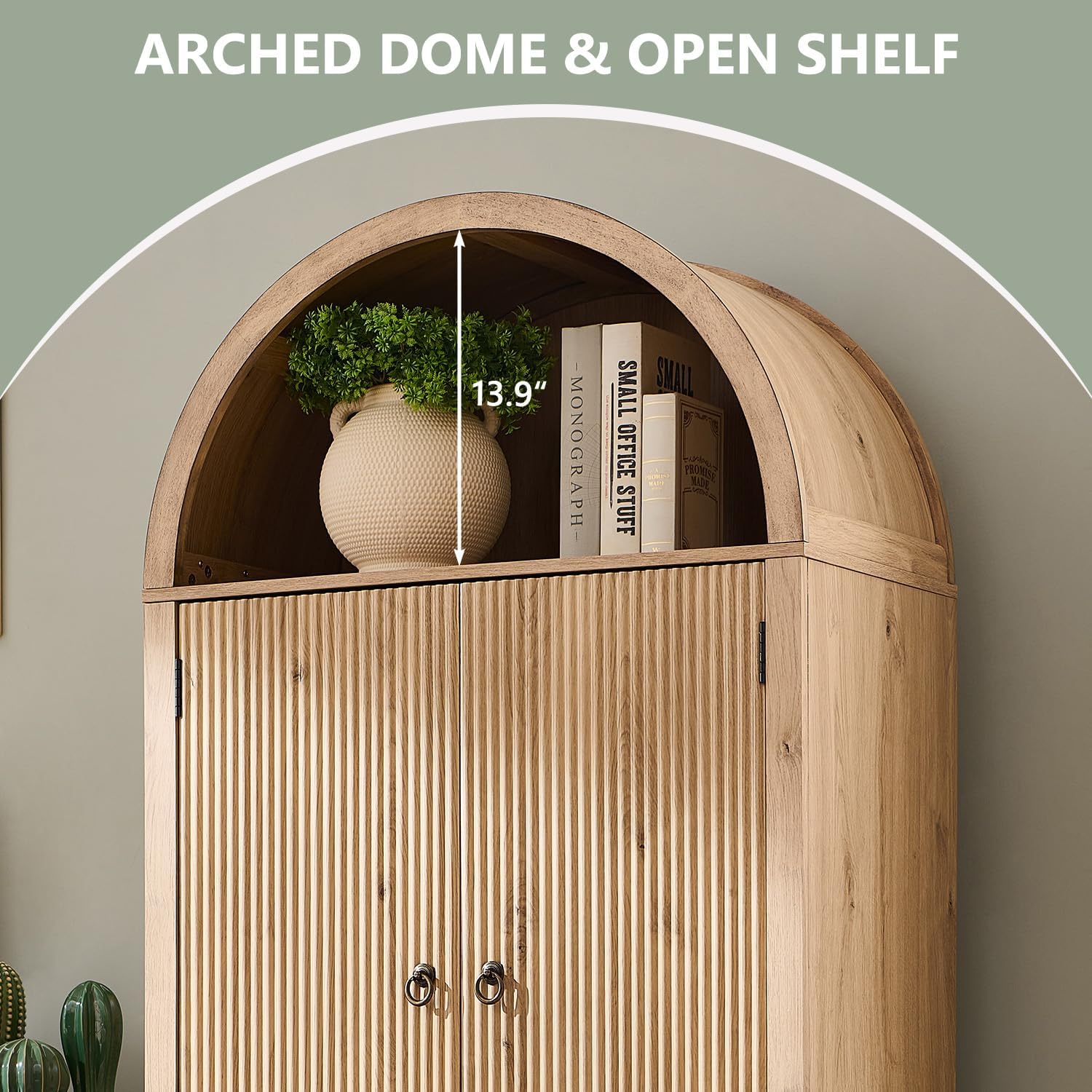 IFBUY 71' Tall Arched Bathroom Storage Cabinet, Modern Fluted Storage Cabinet w/Doors, 3 Adjustable Shelves, 6 Door Shelves, Wood Freestanding Cabinet for Bathroom, Entryway, Hallway, Natural