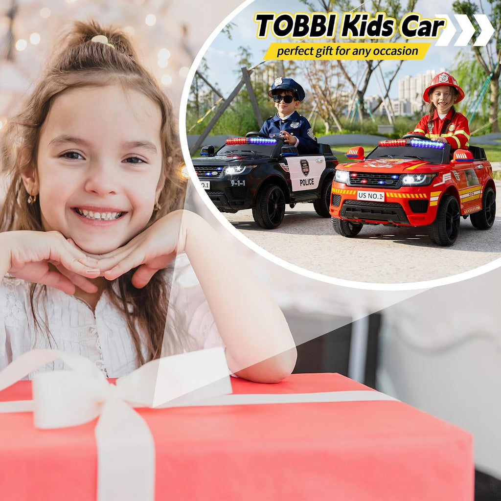 TOBBI Fire Truck Ride on Car 12V Electric Firetruck Battery Powered Vehicles for Kids to Drive with Remote Control, Bluetooth, Siren-Call, Walkie-Talkies for Toddlers Ages 1-8 Years, Red
