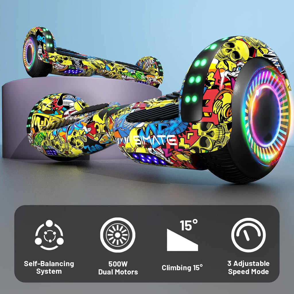 SIMATE Hoverboard, Bluetooth All Terrain Hover Boards with LED Lights and APP Control, Gifts for Kids Adults Girls Boys, for All Ages