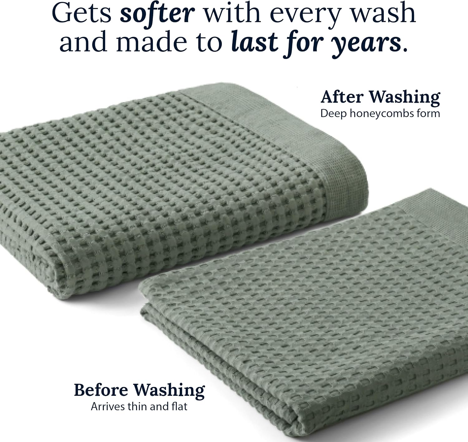 GILDEN TREE Waffle Bath Sheet Quick Dry Towel, Thin Luxury Bath Towels, 40x80 Large Bath Towels 2 Pack Bath Sheets, Modern Style (Faded Black)