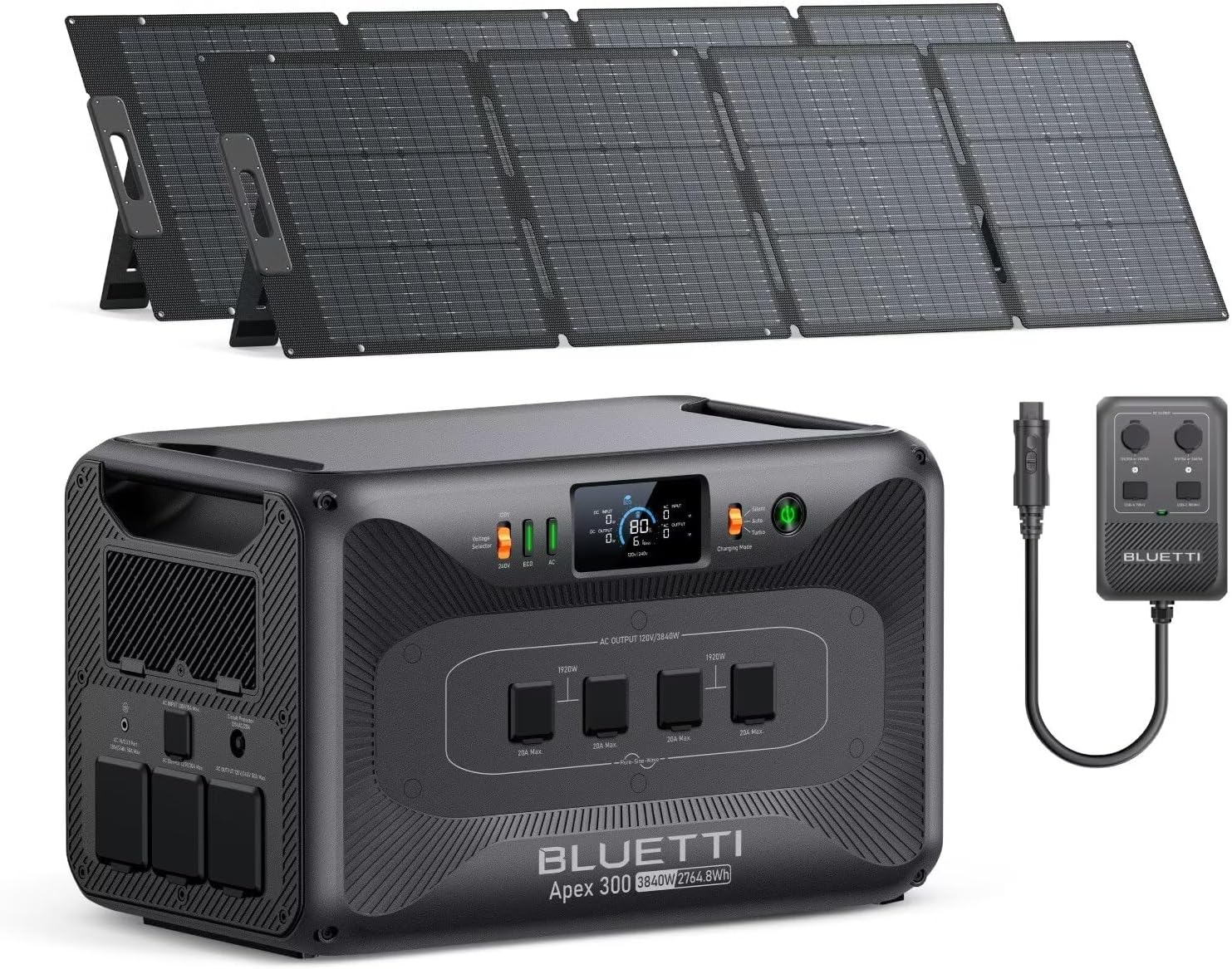 BLUETTI Apex 300 Solar Generator with 2 200W Solar Panels & Hub D1, 2764.8Wh LFP Battery Backup with 6 3840W AC Outlets, RV-Optimized DC Ports (50A Anderson), Ideal for Camping and RV Life