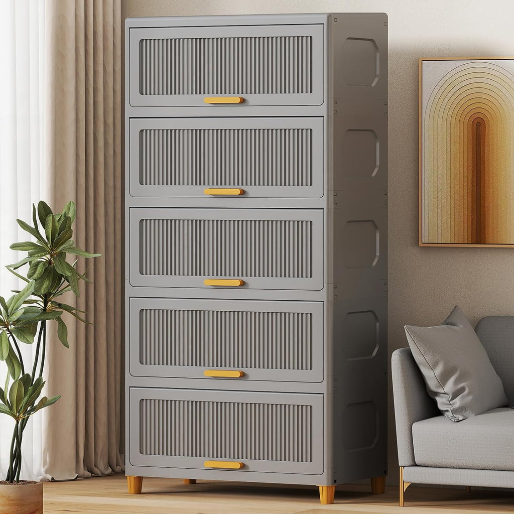 5 Tier Large Storage Bins with 1 Lid, 250QT Closet Organizers and Storage, Drawers Flip Open Large Plastic Storage Containers for Living Room, Office, Dorm (5 Tiers)