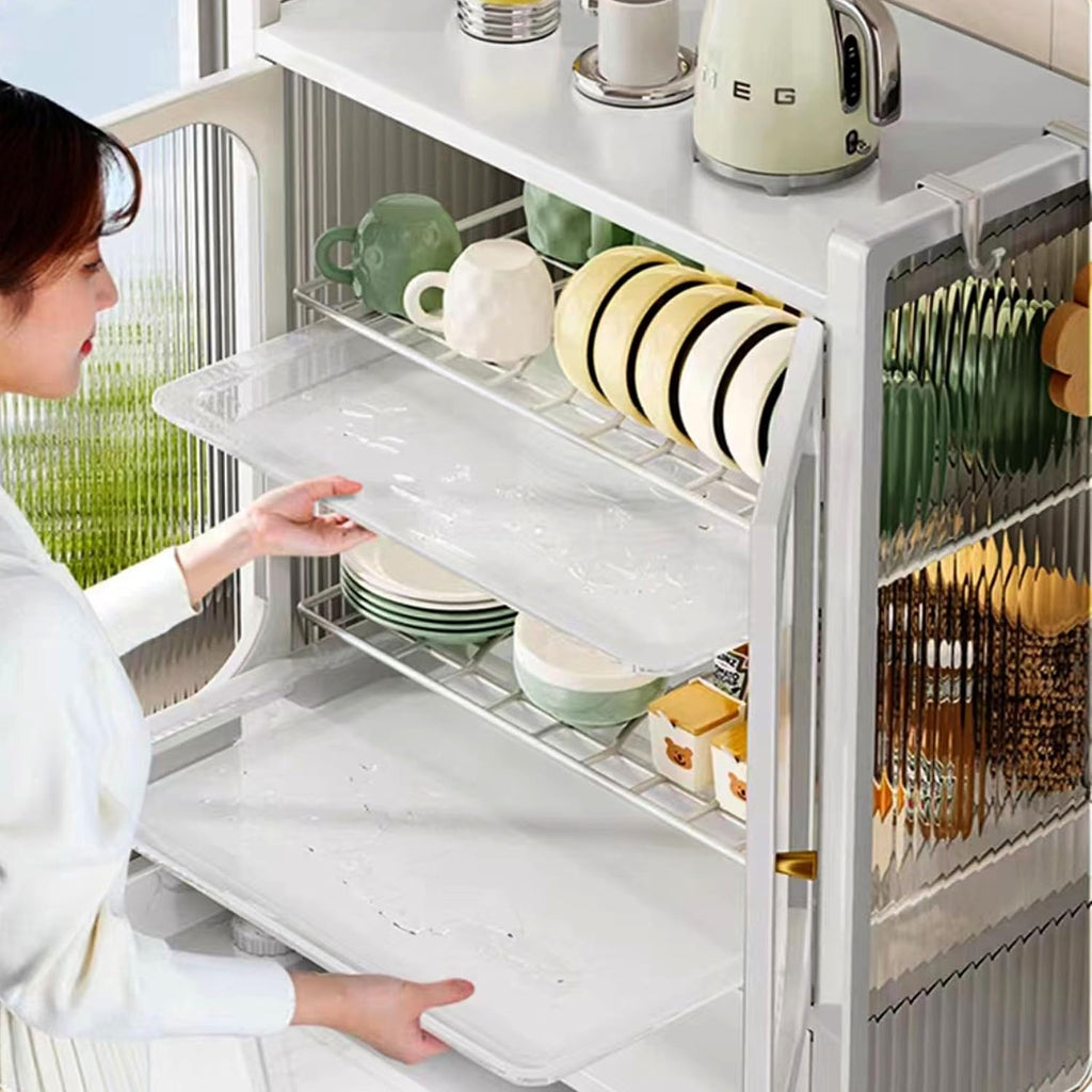 Kitchen Countertop with Drawers Dish Cabinet, Dish Rack,Dual Door Dustproof Multifunctional Kitchen Storage Cabinet Suitable for Kitchens and Restaurants (White)
