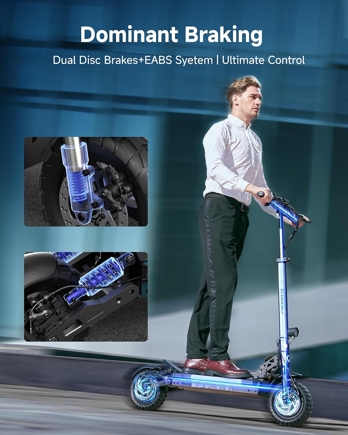 ECOROAD Electric Scooter Adults ES6, 1000W Motor & 31MPH Portable E-Scooter, Up to 37+ Miles Range, 10' Off-Road PneumaticTires, Dual Suspension & Brakes System, RGB Lights & APP Control with Bag