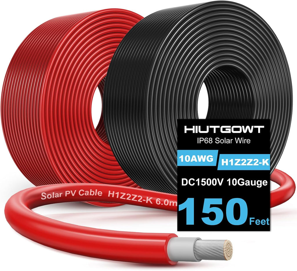 10AWG Solar Wire, Solar Cable 150Ft, Solar Extension Cable, 10 Gauge Tinned Copper PV Wire for Home Roofs Boat Automotive RV Camping Solar Panles Battery Controller