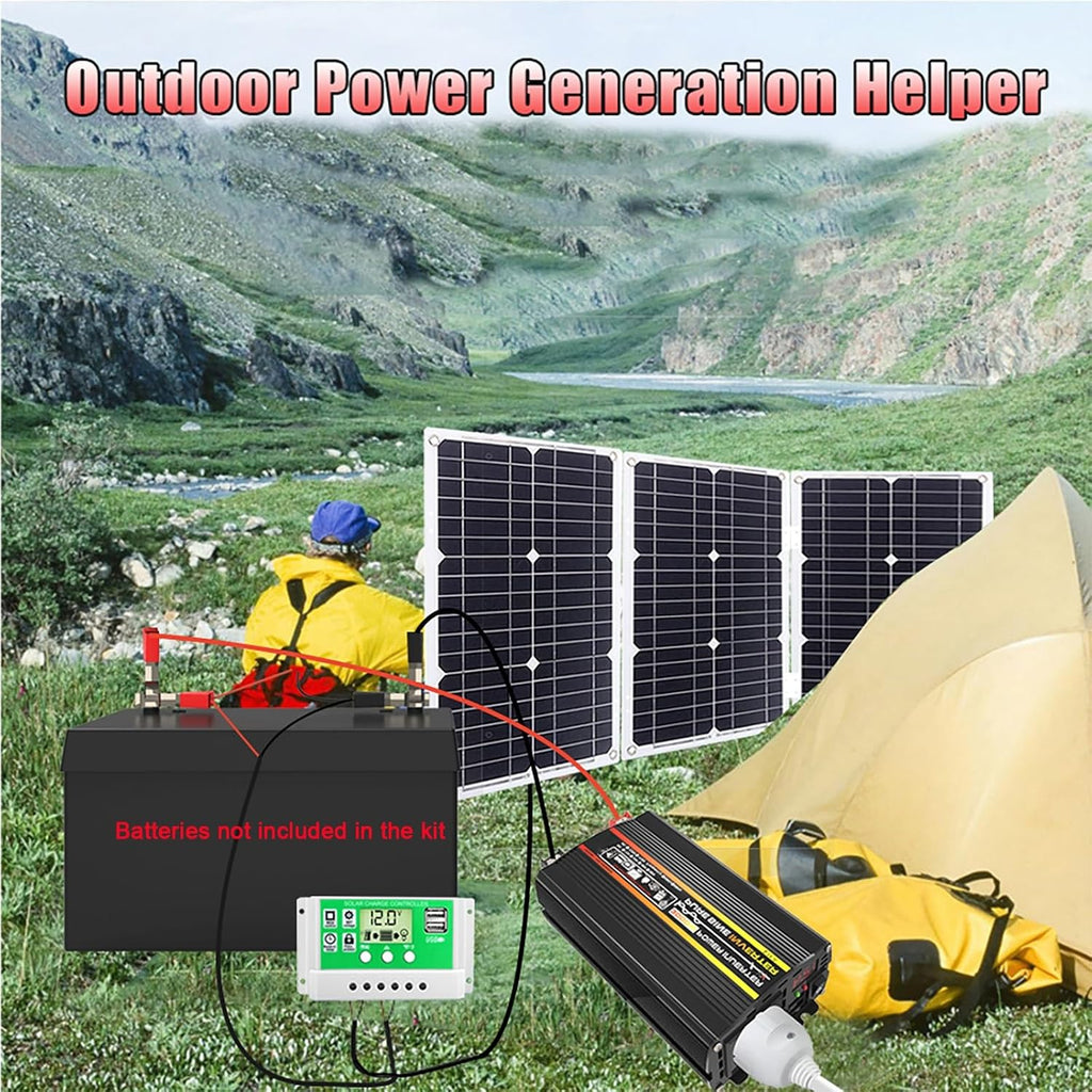 3000W Solar Power System Kit - 12V to 220V Inverter, 75W Folding Solar Panel, 50A Controller, Portable Solar Generator for Home & Off-Grid Use (Black)