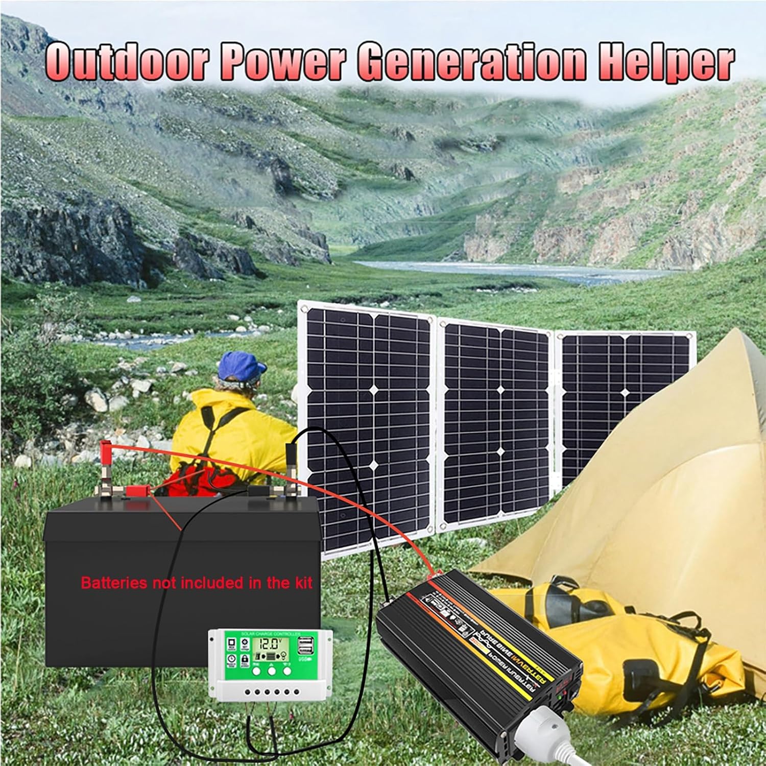 3000W Solar Power System Kit - 12V to 220V Inverter, 75W Folding Solar Panel, 50A Controller, Portable Solar Generator for Home & Off-Grid Use (Black)