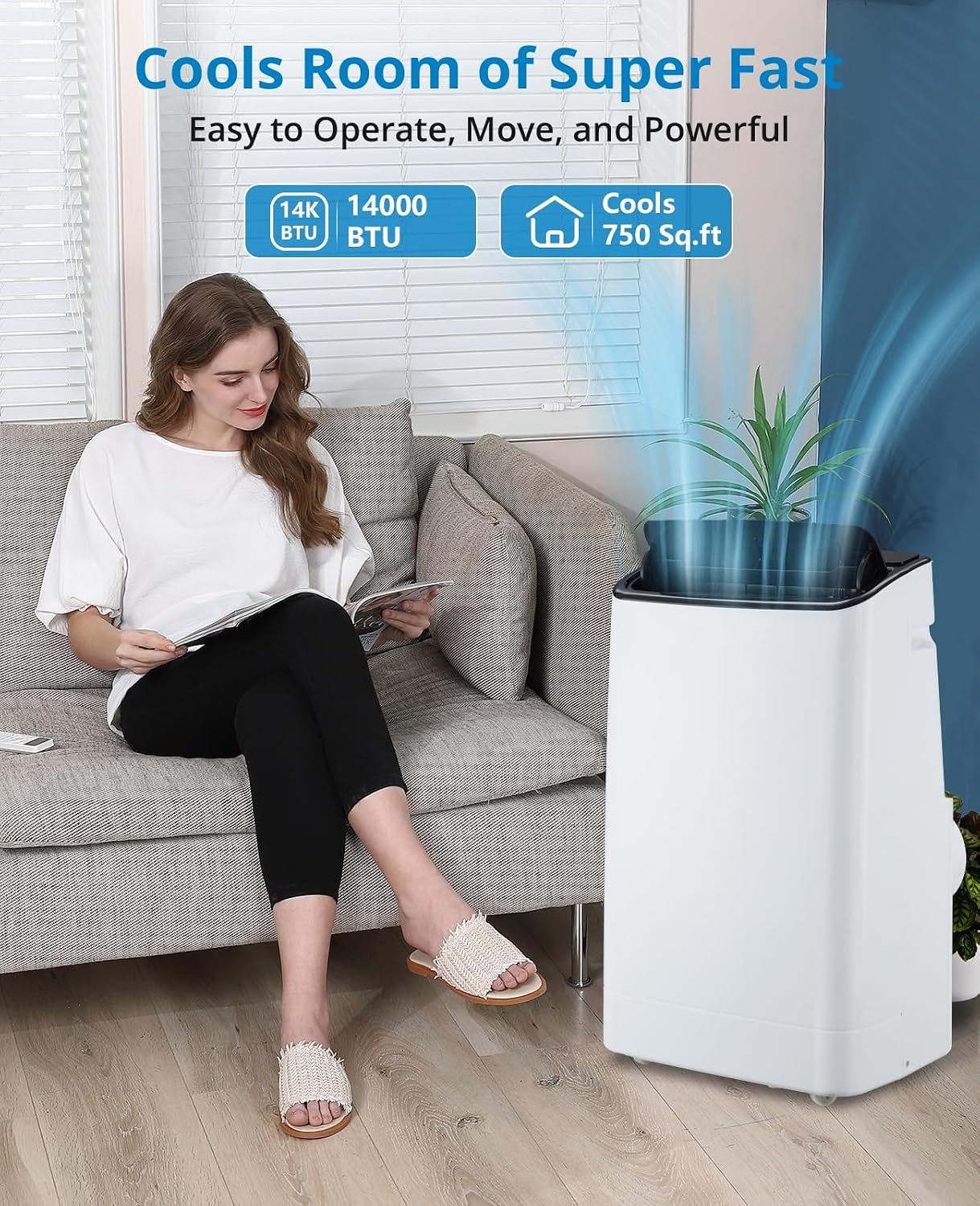 Takywep 14,000 BTUs Portable Air Conditioner - Cools Up to 700 Sq.Ft, 3-IN-1 Energy Efficient AC Unit with Remote Control & Installation Kits for Large Room, Campervan, Office, Temporary Space