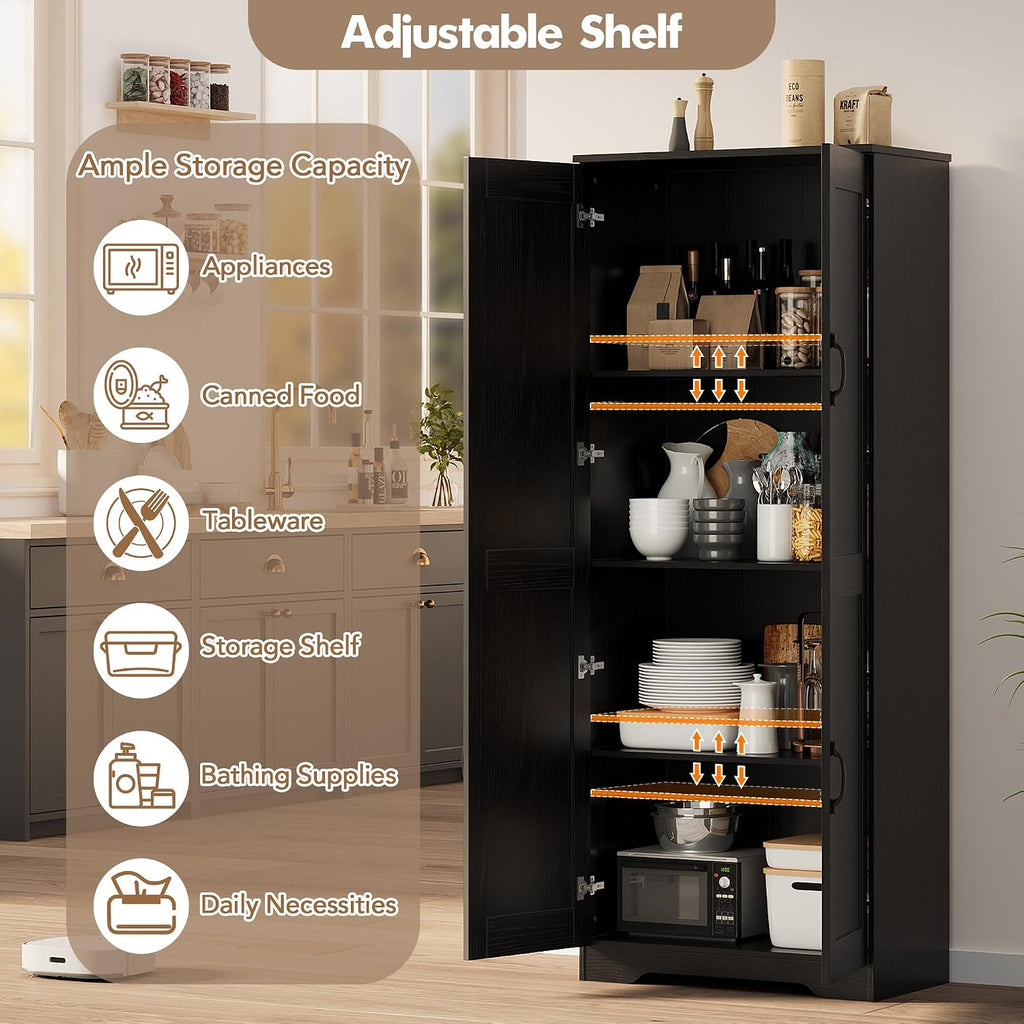 GAOMON Adjustable Shelf Storage Cabinet 60' Tall Black, 2-Door Pantry with Shelves for Kitchen Organization, Bathroom Storage, Living Room