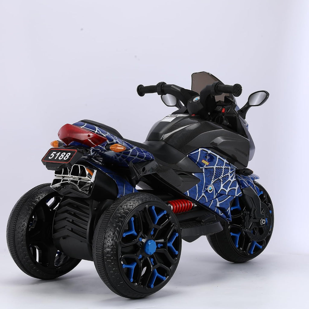 12V Kids Electric Motorcycle with Training Wheels | Plastic, PU seat, manual throttle, foot brake, USB, MP3, phone link, light-up wheels, ages 3-6, 45.3 W x 23.2 D x 28.7 H in