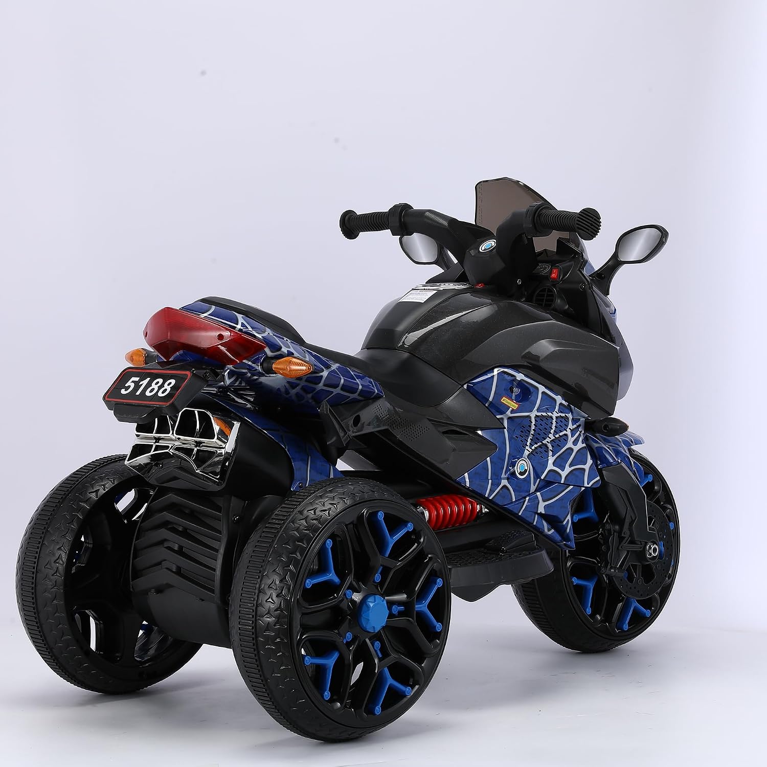 12V Kids Electric Motorcycle with Training Wheels | Plastic, PU seat, manual throttle, foot brake, USB, MP3, phone link, light-up wheels, ages 3-6, 45.3 W x 23.2 D x 28.7 H in