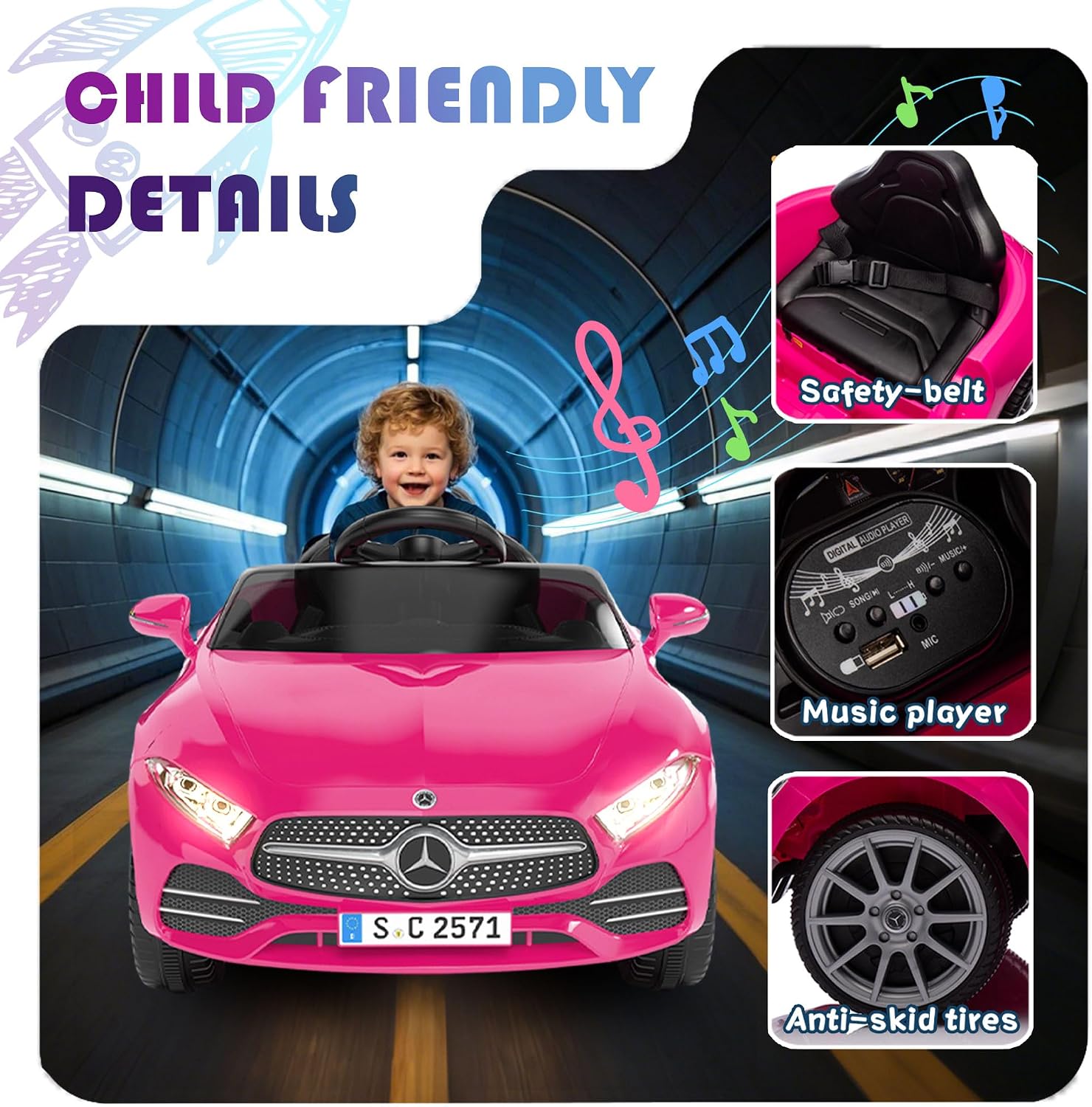 Licensed Mercedes-Benz CLS 350 12V Ride On Car Truck for Kids, Ride on Toys for Toddlers w/Parent Control, Spring Suspension, Power Wheels for Girls w/Bluetooth, Music, LED Lights (Pink)