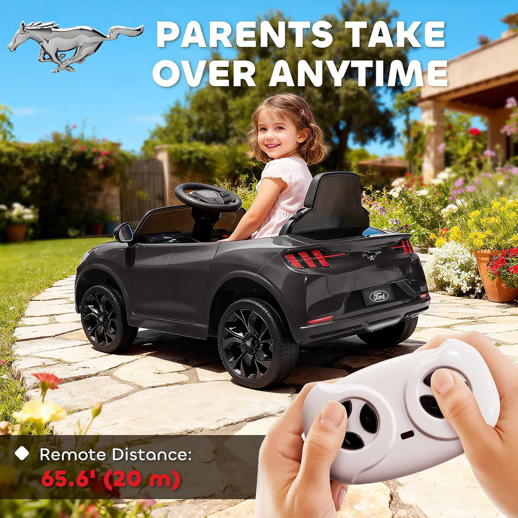 Qaba 12V Kids Ride On Car, Licensed Ford Mustang Mach-E Electric Car with Remote Control, 3 Speeds, LED Light, Music, Bluetooth, Suspension Wheels, Battery Powered Toy for Ages 3–5 Years, Black