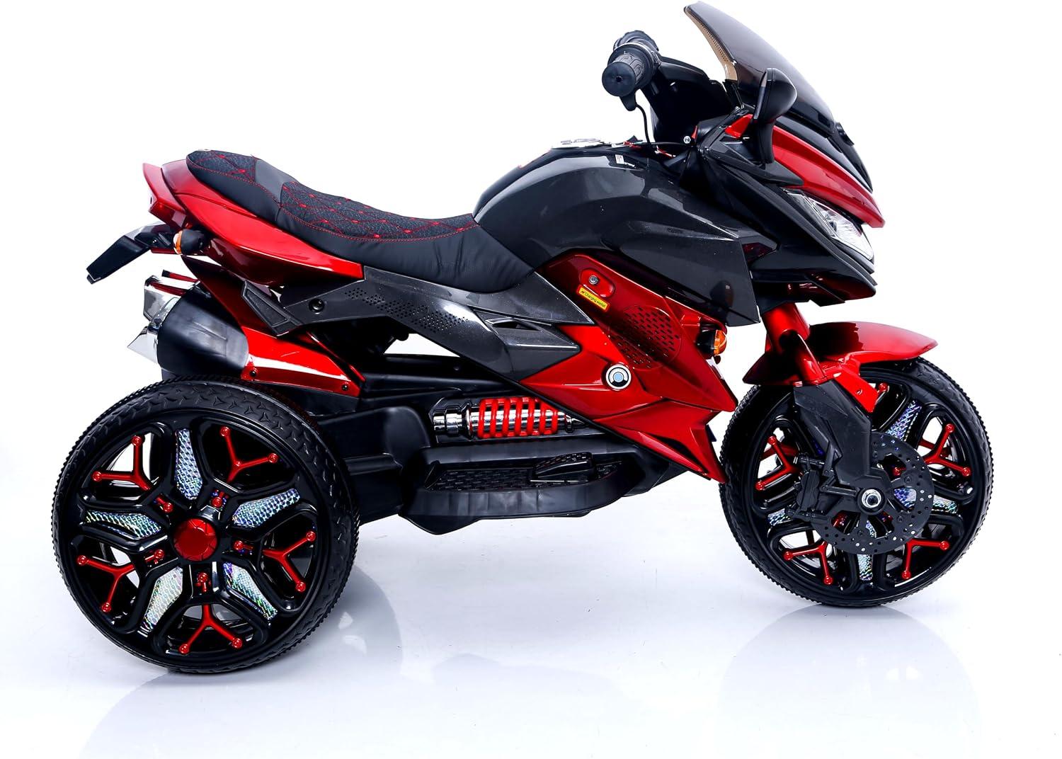 12V Kids Electric Motorcycle with Training Wheels | Plastic, PU seat, manual throttle, foot brake, USB, MP3, phone link, light-up wheels, ages 3-6, 45.3 W x 23.2 D x 28.7 H in