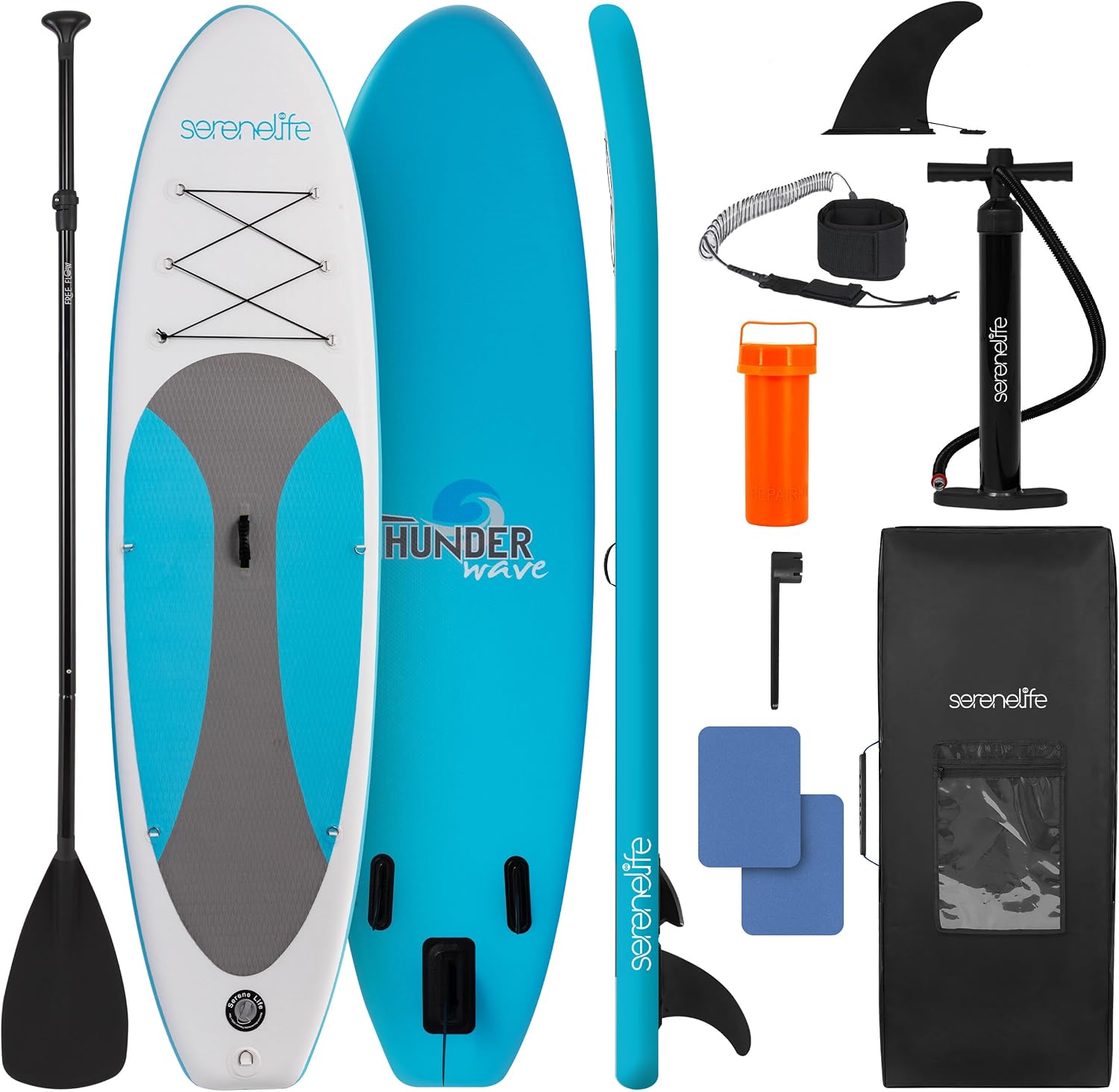 SereneLife Inflatable Stand Up Paddle Board - Wide Stable Design, Non-Slip Deck for Adults & Youth with Premium Paddle Board Accessories: Carry Bag, Dual Action Pump, Paddle, Ankle Leash - 10'