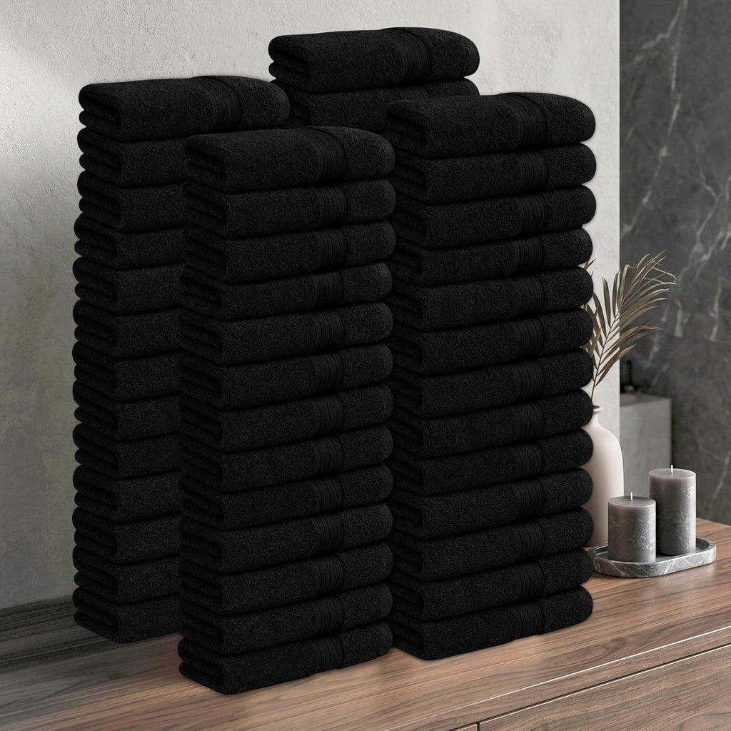 Ample Decor 100% Cotton Hand Towels 18x28 Inches, 600 GSM, Soft & Absorbent, Set of 52, Black