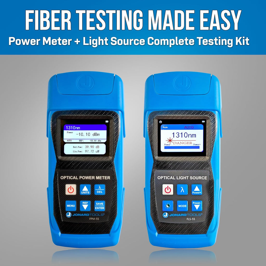 Jonard Tools FPL-5555 Fiber Power Meter (-50 to +26 dBm) w/Data Storage & SM/MM Optical Light Source Kit (2025 Model)