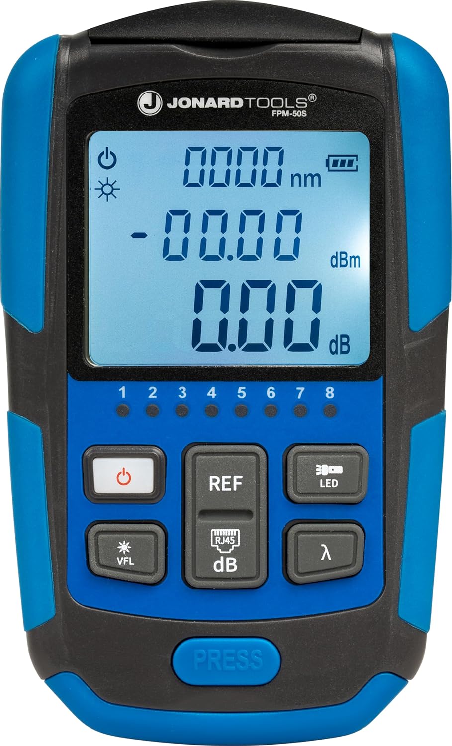 Jonard Tools FPM-50S Mini Optical Power Meter - 3-in-1 Tool, OPM (-50 to +26dBm), VFL, RJ45 Network Tester, 800-1650nm Range, FC & LC Adapters