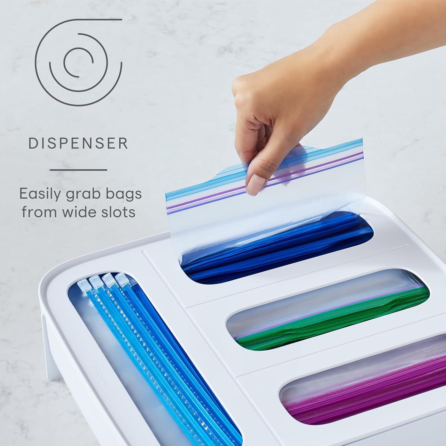 YouCopia StoraBag Food Bag Dispenser, Family Size 4-Slot, Plastic Sandwich Bags Drawer Organizer for Kitchen Storage (Pack of 6)