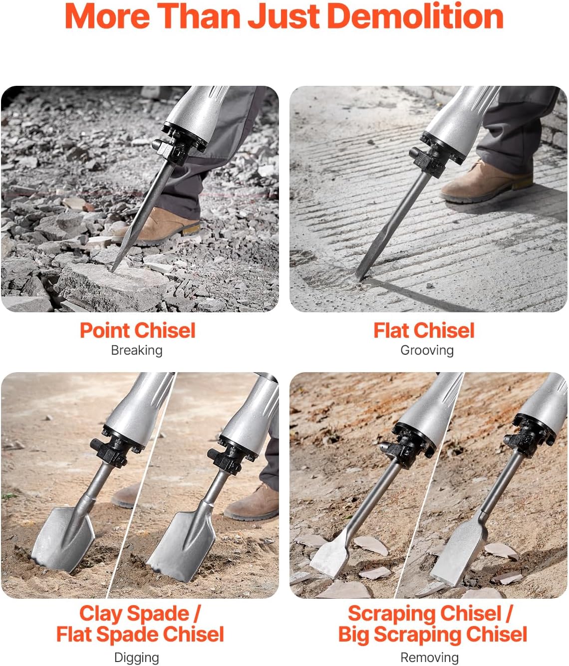 VEVOR Demolition Jack Hammer, MAX 2200W Electric Jackhammer Heavy Duty, 1350 BPM Concrete Breaker 6pcs Chisels Bit Chipping W/Case