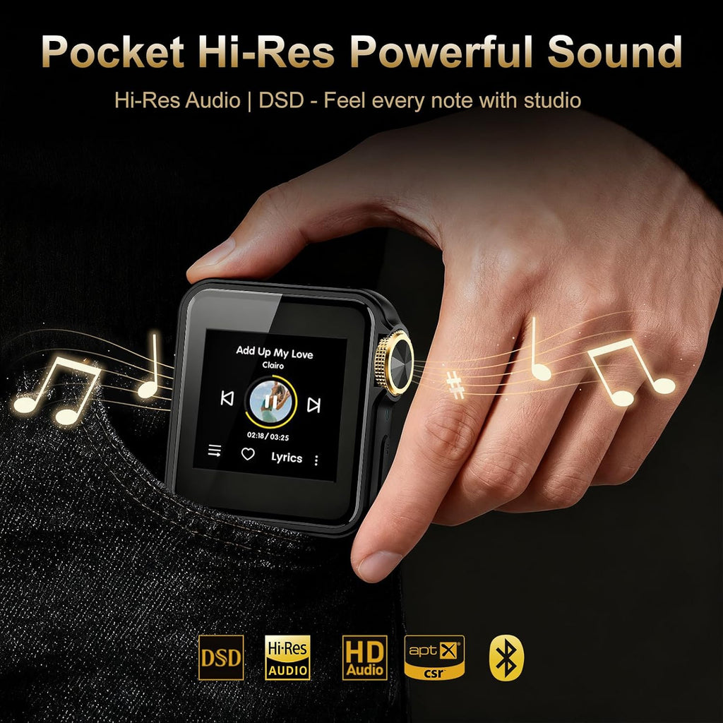 HIFI WALKER H2 Mini MP3 Player with APTX Bluetooth, Hi-Res Audio, Lossless DSD/FLAC, Touch Screen & Wearable Clip, Portable Music Player for Running & Travel, 64GB Memory, Supports up to 512GB