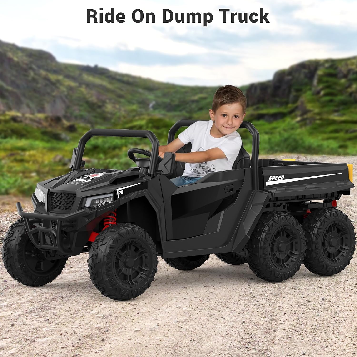 GarveeLife 24V 2 Seater Ride on Dump Truck with Remote Control for Big Kids, 4WD 6 Wheels Ride on Car w/Music Player & LED Lights, Ride Toy Gift for Kid