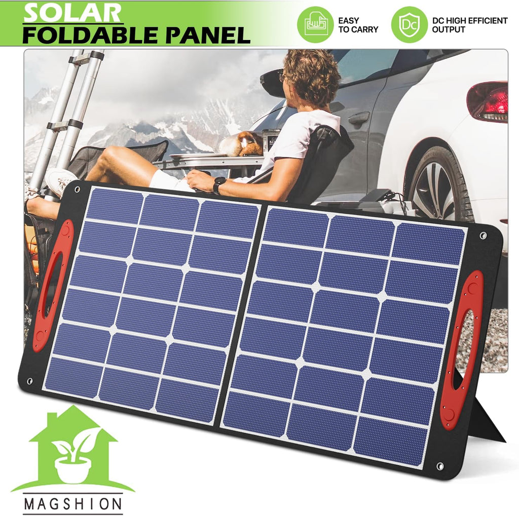 Magshion 100W Portable Folding Solar Panel Charger with USB Outputs for Family Camping Phones Tablets, High Efficiency Foldable Solar Panel for Battery Power Station Generator Black