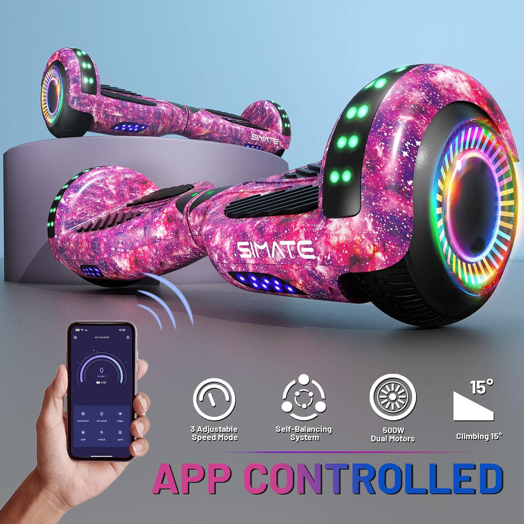 SIMATE Hoverboard, Bluetooth All Terrain Hover Boards with LED Lights and APP Control, Gifts for Kids Adults Girls Boys, for All Ages