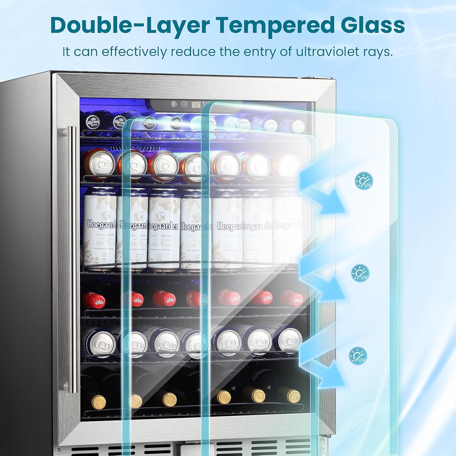 Antarctic Star 166 Can Beverage Refrigerator Cooler, 5.1 Cu.Ft Mini Fridge with Safety Lock, Beverage Cooler with Glass Door/LED Light/Adjustable Removable Shelves for Home/Office/Bar(Stainless Steel)