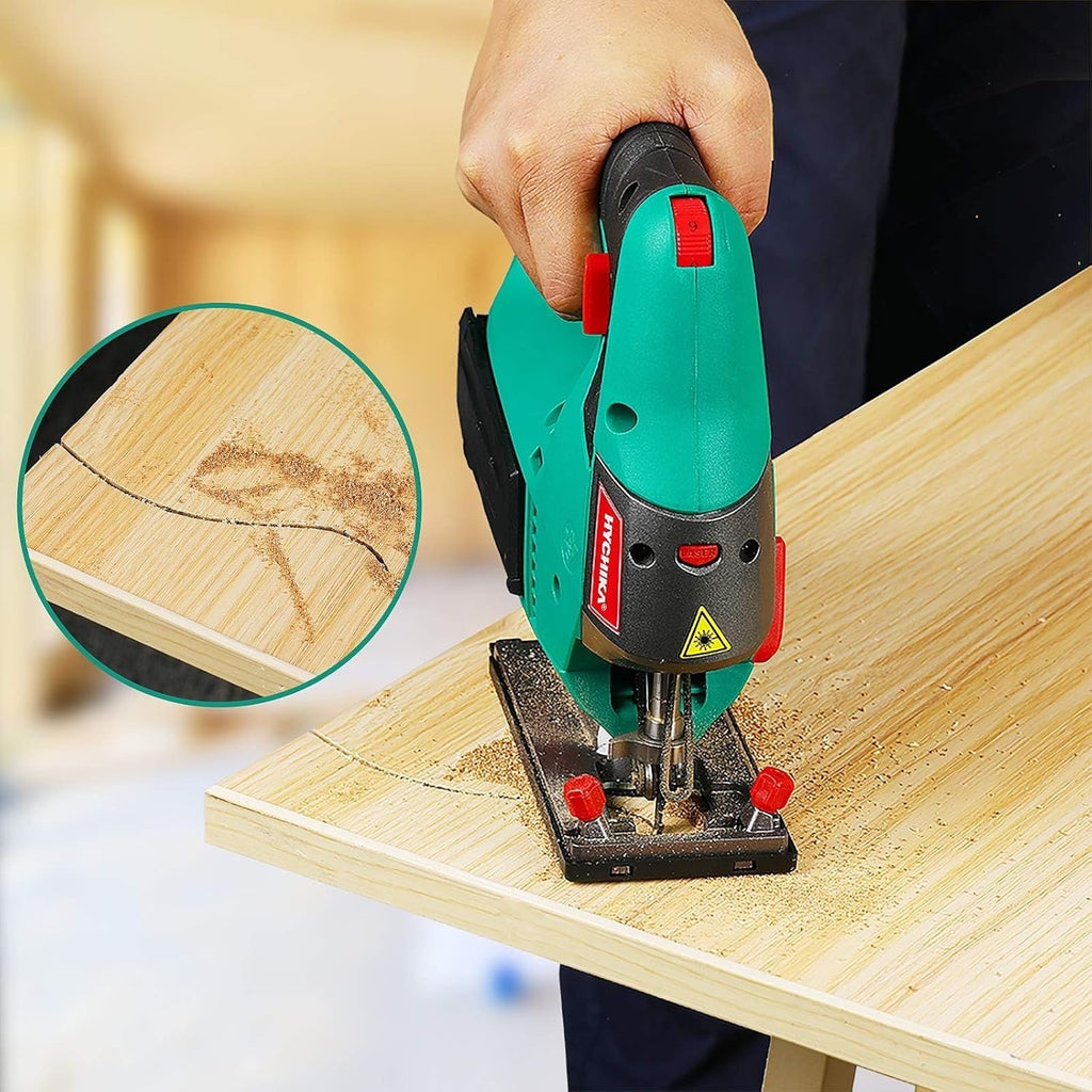 HYCHIKA 6.7A Jig Saw, 4A Mini Circular Saw with 3 Blades, 30W LED Work Light, 3-Tool Power Tool Combo Kit