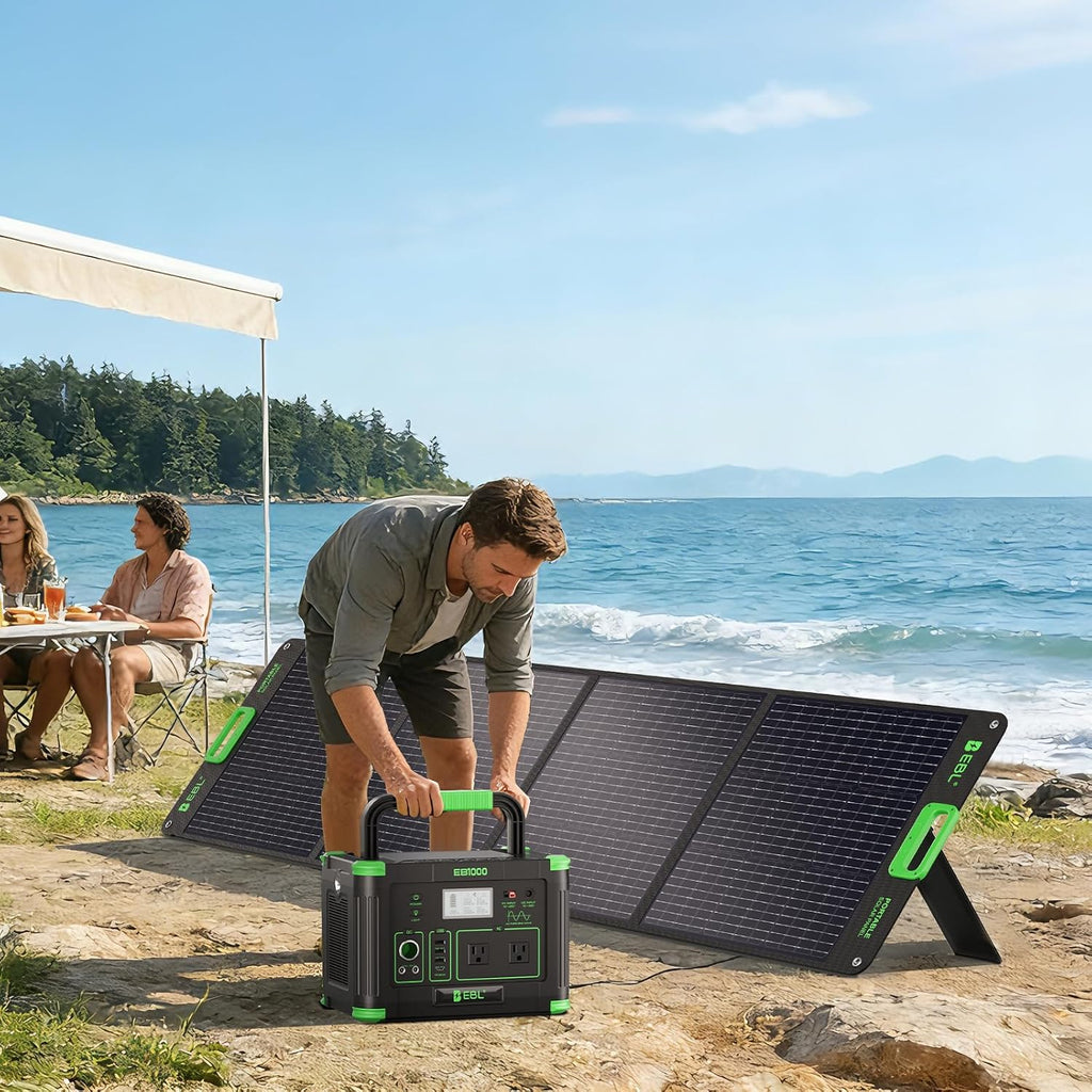 EBL 200W Portable Solar Panel High Efficiency Solar Power Panel for Home, RV, Camping, Marine, Off-Grid Applications, Weatherproof Solar Charging Solution