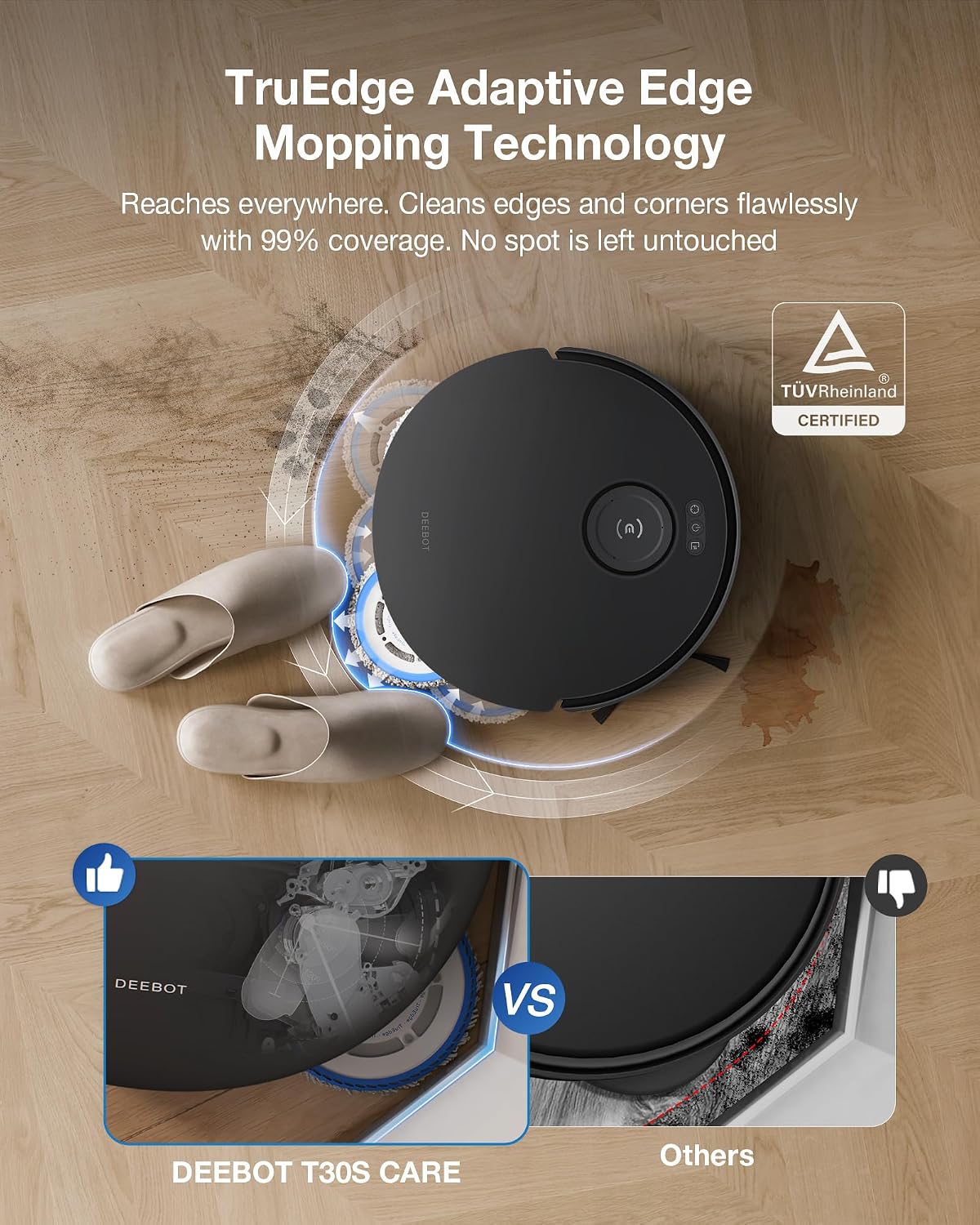 ECOVACS DEEBOT T30S Care Robot Vacuum and Mop, 11000Pa, ZeroTangle Technology, TruEdge Adaptive Edge Mopping, Hot Water Mop Washing, Self-Emptying, Self Refilling, Auto-Mop Lifting, Obstacle Avoidance