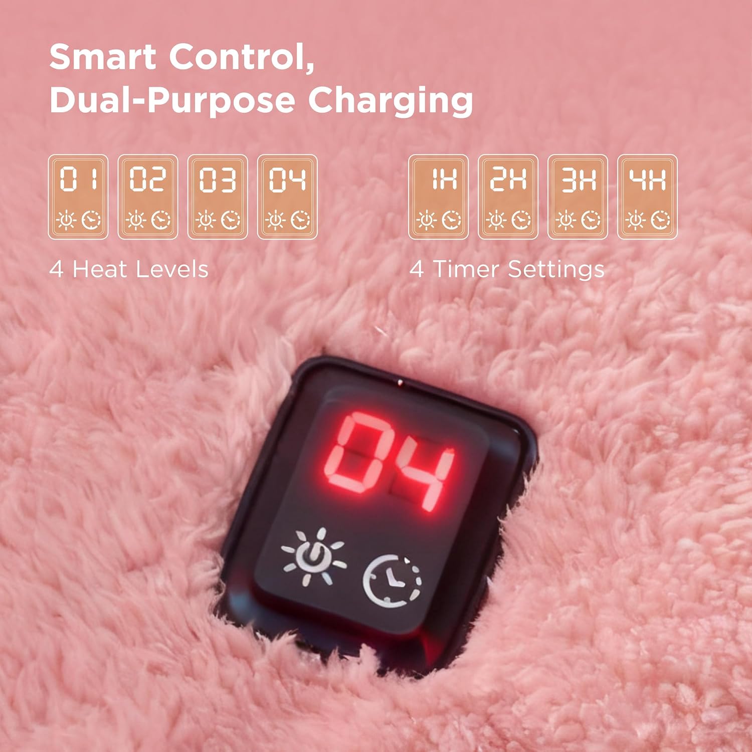 Bedsure Cordless Wearable Heated Blanket - Fluffy Electric Blanket Hoodie with 20000mAh Battery Pack, Portable USB Heated Shawl as Winter Gifts for Women Mom, 4 Heat Levels & 4 Timers, 55'x69', Pink