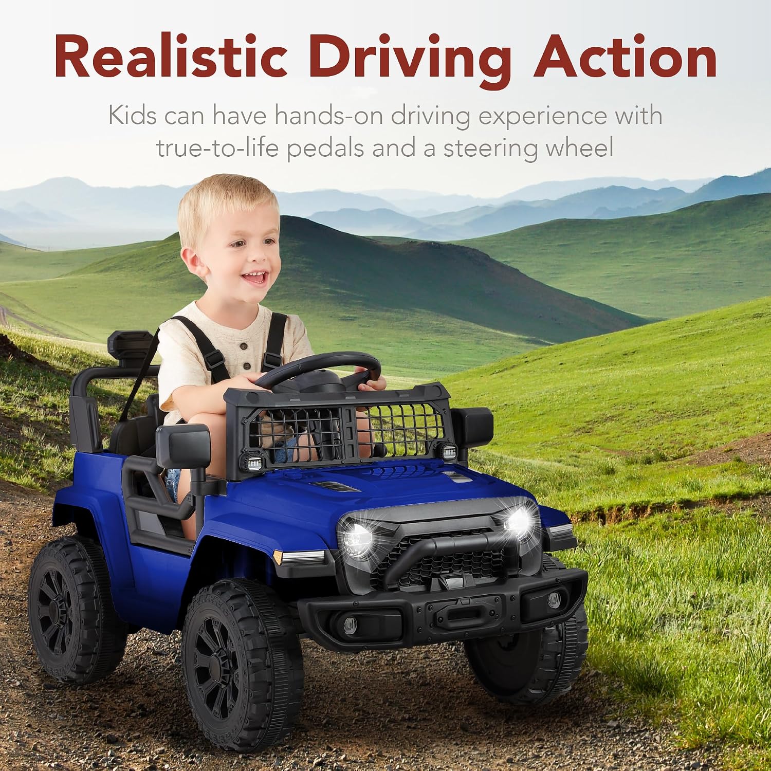 Best Choice Products 6V Kids Ride On Toy, Mini Truck, Electric Play Car w/Parent Remote Control, 4-Wheel Suspension, LED Lights, 2 Speeds, Functional Horn, 3.1MPH Max Speed - Blue