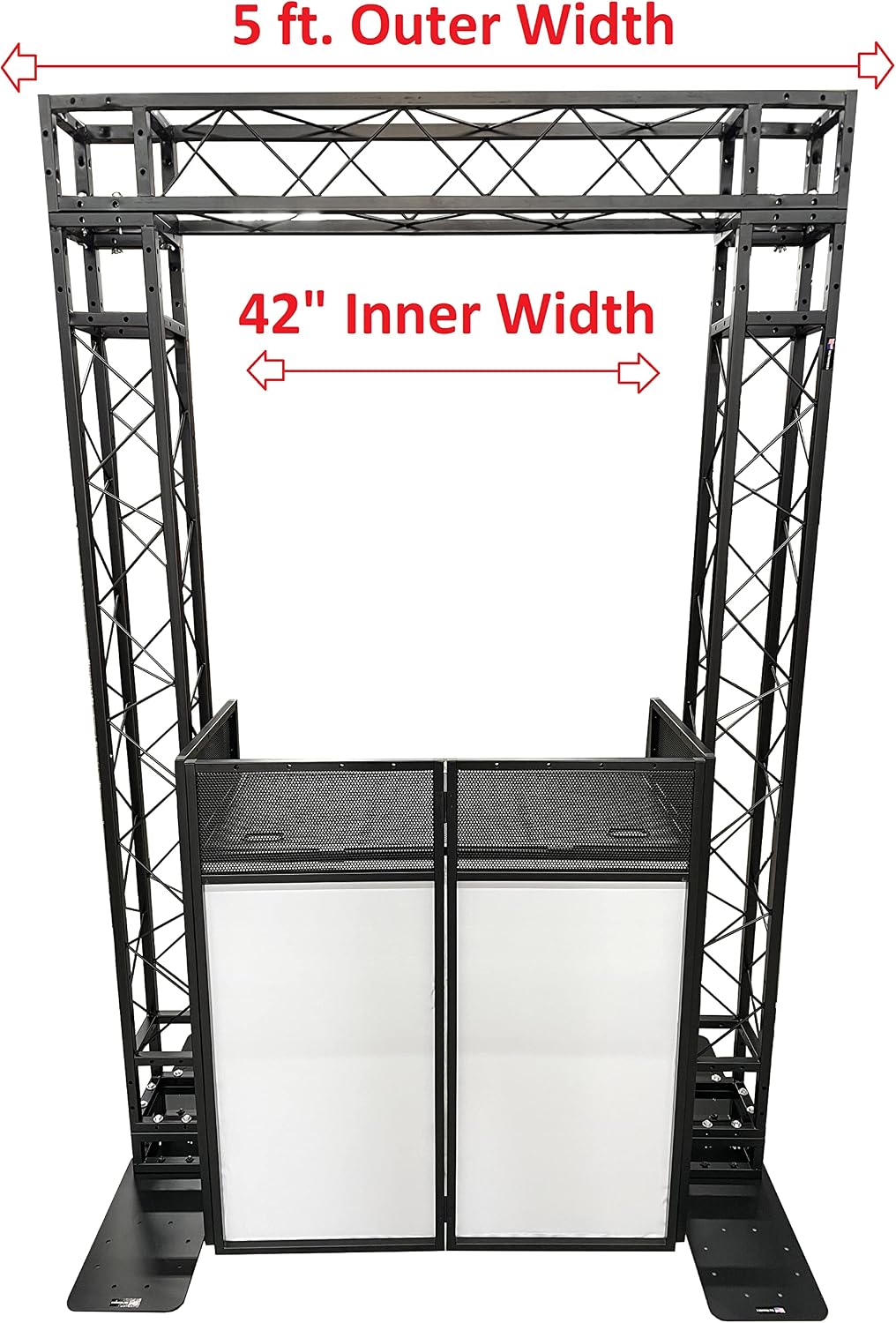 Black Arch Truss Combo Kit 7.6 ft. Height 5 ft. Width+DJ Facade W/40'x20' table Heavy-Duty Truss and B/W DJ Facade All-In-One Combo Kit